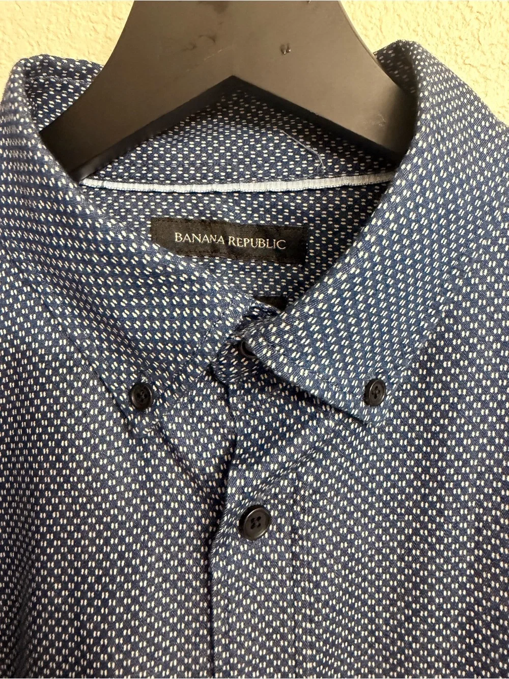 Banana Republic Navy Micro-Pattern Button-Down Shirt Grant Slim Fit Size M
